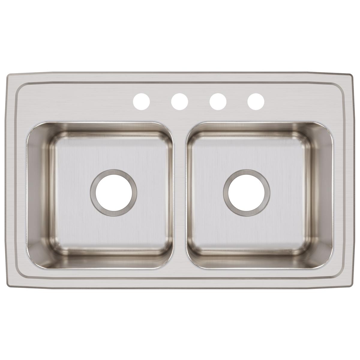 Elkay Lustertone Classic 29" Drop In/Topmount Stainless Steel Kitchen Sink, 50/50 Double Bowl, Lustrous Satin, 4 Faucet Holes, DLR2918104