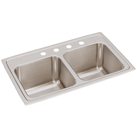 Elkay Lustertone Classic 29" Drop In/Topmount Stainless Steel Kitchen Sink, 50/50 Double Bowl, Lustrous Satin, 4 Faucet Holes, DLR2918104