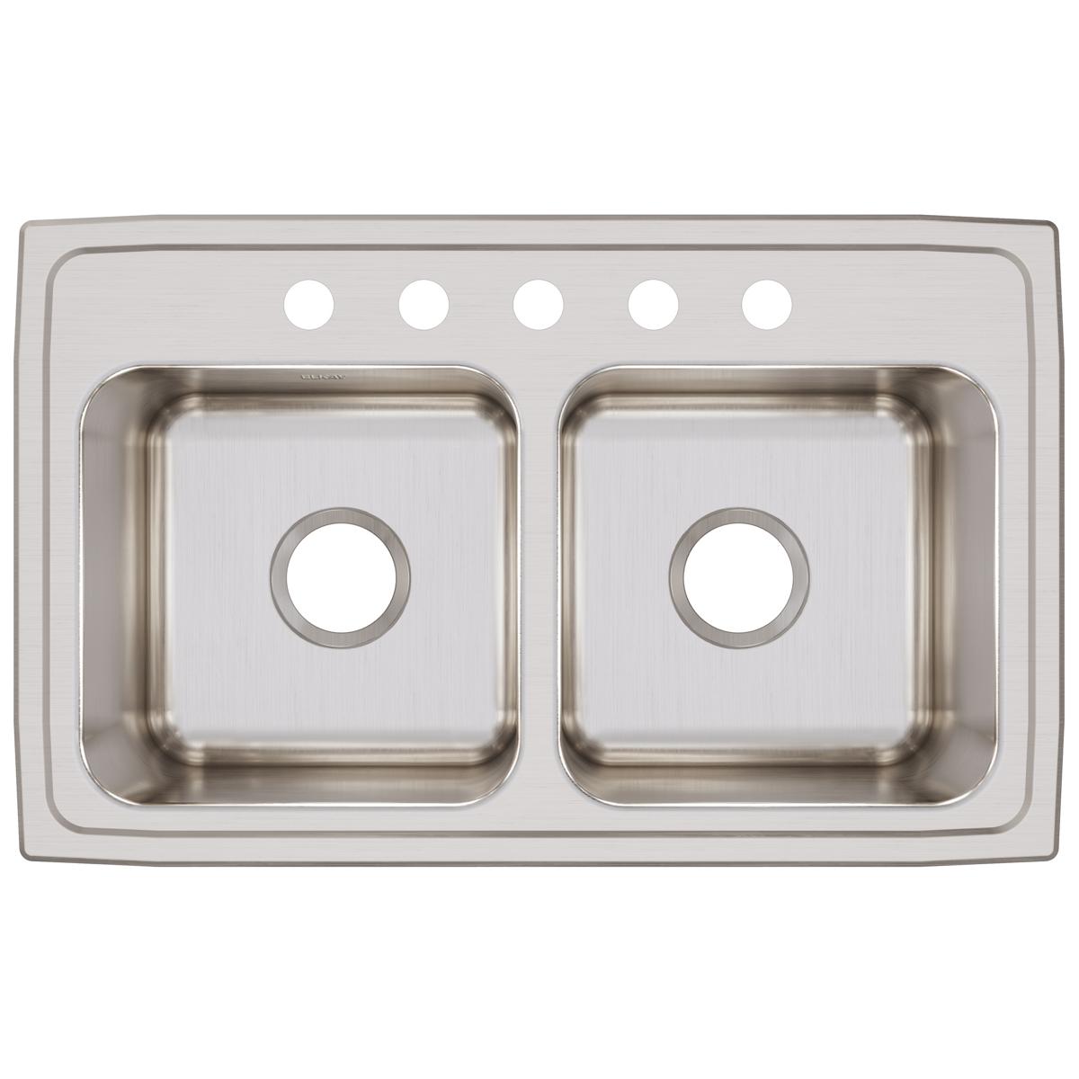Elkay Lustertone Classic 29" Drop In/Topmount Stainless Steel Kitchen Sink, 50/50 Double Bowl, Lustrous Satin, 5 Faucet Holes, DLR2918105