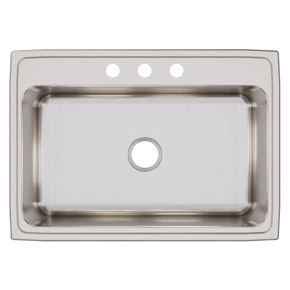 Elkay Lustertone Classic 31" Drop In/Topmount Stainless Steel Kitchen Sink, 3 Faucet Holes, DLRQ3122103