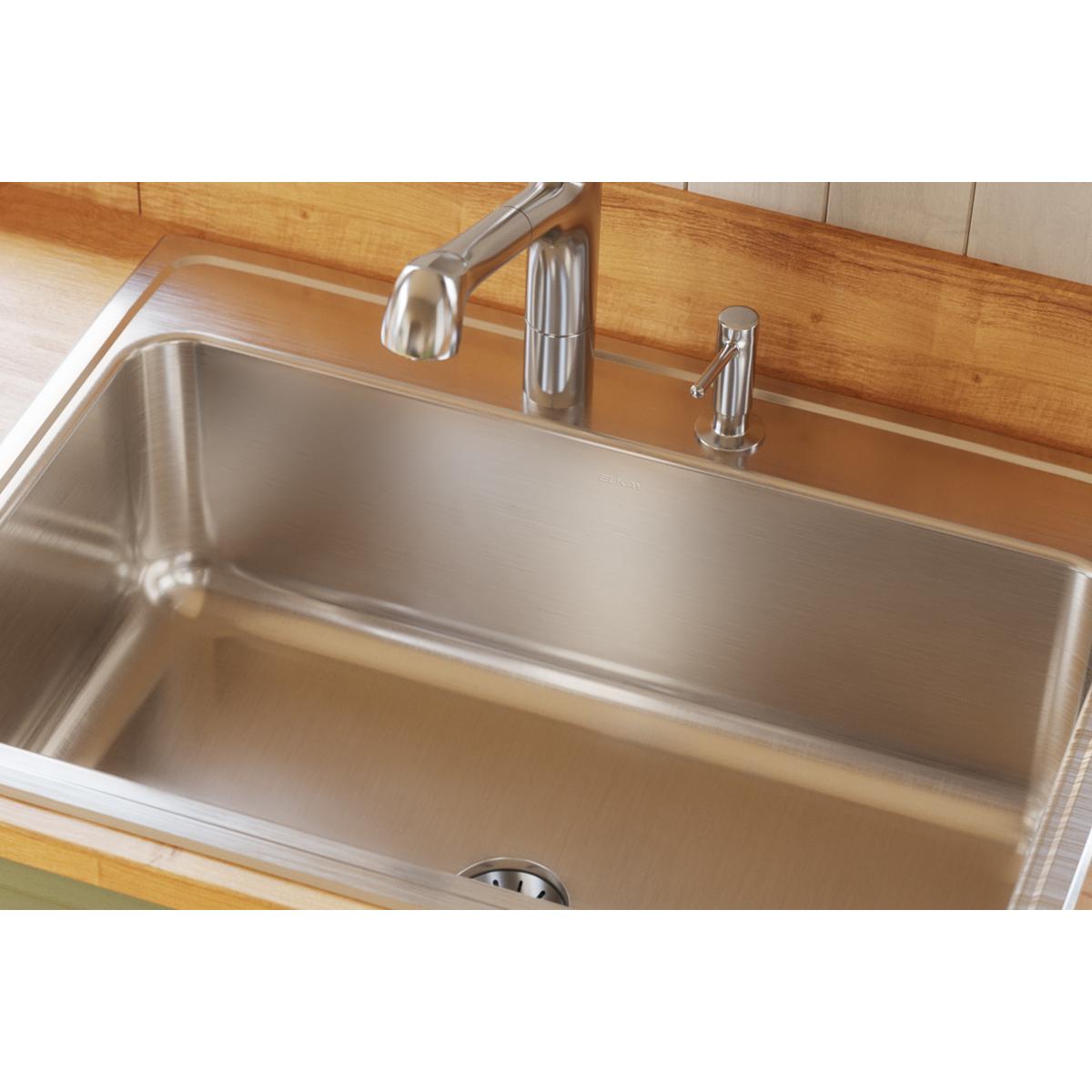 Elkay Lustertone Classic 31" Drop In/Topmount Stainless Steel Kitchen Sink, Lustrous Satin, No Faucet Hole, DLR312210PD0