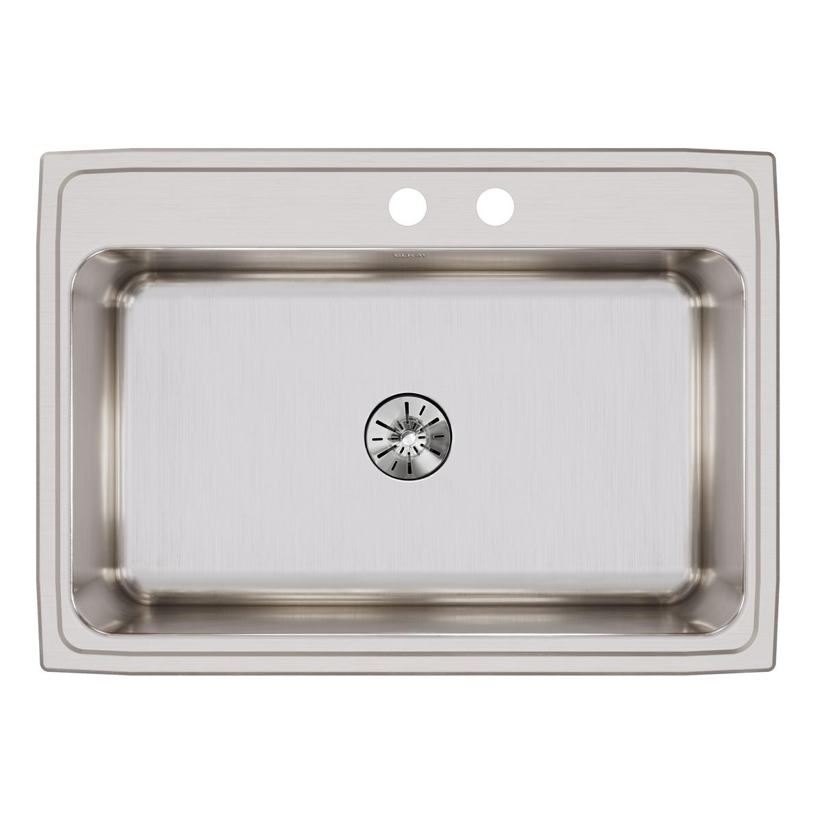 Elkay Lustertone Classic 31" Drop In/Topmount Stainless Steel Kitchen Sink, Lustrous Satin, MR2 Faucet Holes, DLR312210PDMR2