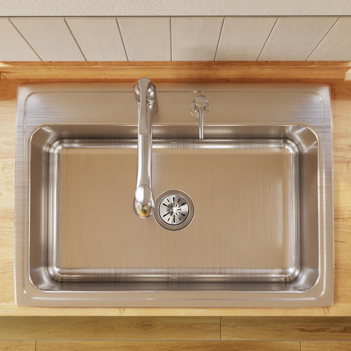 Elkay Lustertone Classic 31" Drop In/Topmount Stainless Steel Kitchen Sink, Lustrous Satin, 1 Faucet Hole, DLR3122121