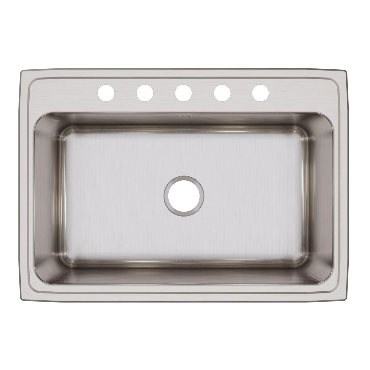 Elkay Lustertone Classic 31" Drop In/Topmount Stainless Steel Kitchen Sink, Lustrous Satin, 5 Faucet Holes, DLR3122125