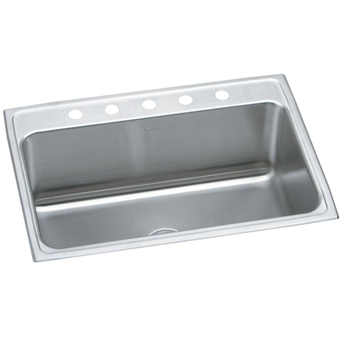 Elkay Lustertone Classic 31" Drop In/Topmount Stainless Steel Kitchen Sink, Lustrous Satin, 5 Faucet Holes, DLR3122125