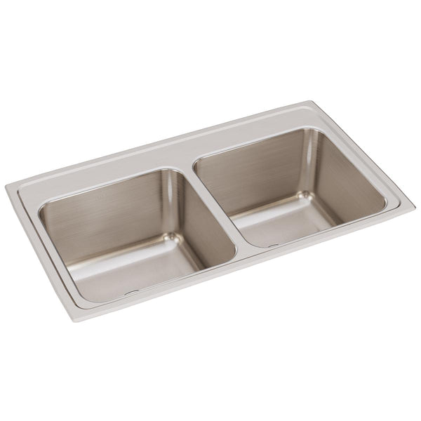 Elkay Lustertone Classic 33" Drop In/Topmount Stainless Steel Kitchen Sink, 50/50 Double Bowl, Lustrous Satin, No Faucet Hole, DLR3319100