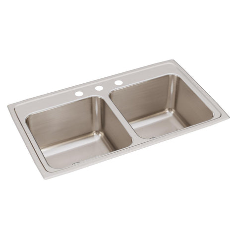 Elkay Lustertone Classic 33" Drop In/Topmount Stainless Steel Kitchen Sink, 50/50 Double Bowl, 3 Faucet Holes, DLRQ3319103