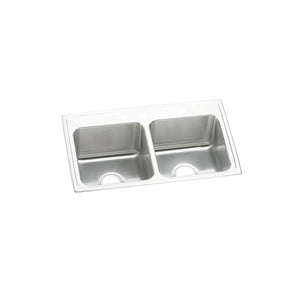 Alternate Image for Elkay Lustertone Classic 33" Drop In/Topmount Stainless Steel Kitchen Sink, 50/50 Double Bowl, Lustrous Satin, 5 Faucet Holes, DLR3319105