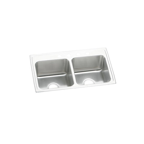 Elkay Lustertone Classic 33" Drop In/Topmount Stainless Steel Kitchen Sink, 50/50 Double Bowl, Lustrous Satin, 5 Faucet Holes, DLR3319105