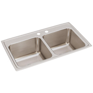Alternate Image for Elkay Lustertone Classic 33" Drop In/Topmount Stainless Steel Kitchen Sink, 50/50 Double Bowl, Lustrous Satin, MR2 Faucet Holes, DLR331910MR2