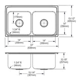 Elkay Lustertone Classic 33" Drop In/Topmount Stainless Steel Kitchen Sink, 50/50 Double Bowl, 2 Faucet Holes, DLRQ3319102