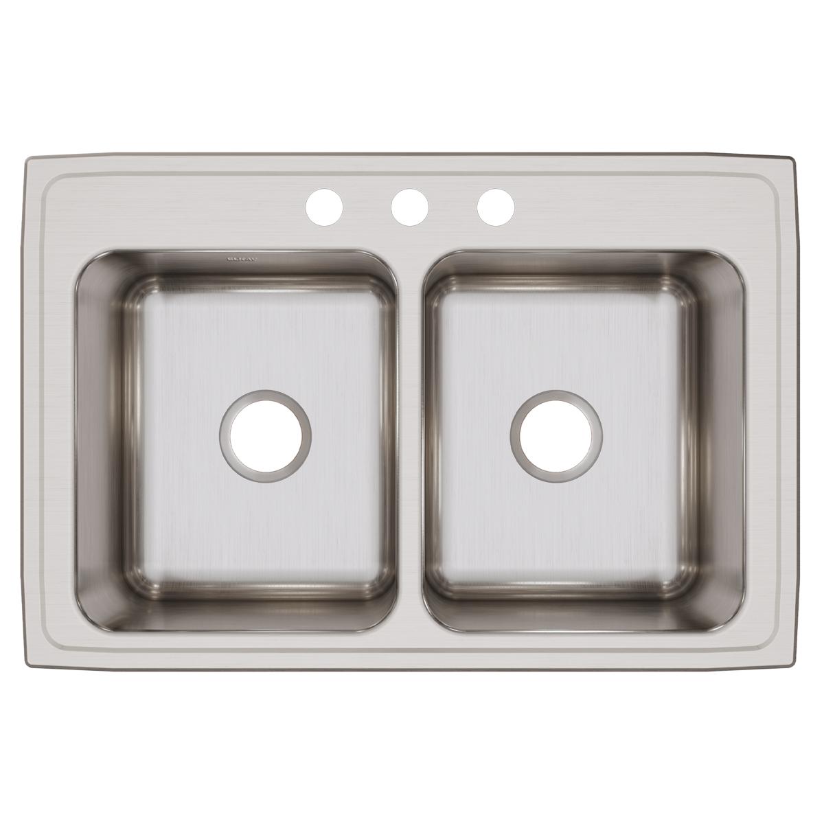 Elkay Lustertone Classic 33" Drop In/Topmount Stainless Steel Kitchen Sink, 50/50 Double Bowl, 3 Faucet Holes, DLRQ3322103