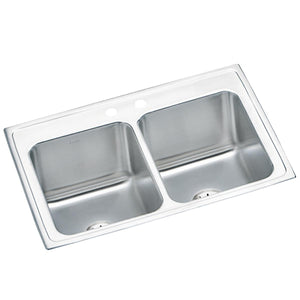Alternate Image for Elkay Lustertone Classic 33" Drop In/Topmount Stainless Steel Kitchen Sink, 50/50 Double Bowl, Lustrous Satin, 2 Faucet Holes, DLR332210PD2