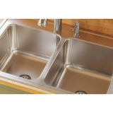 Elkay Lustertone Classic 33" Drop In/Topmount Stainless Steel Kitchen Sink, 50/50 Double Bowl, Lustrous Satin, 2 Faucet Holes, DLR332210PD2