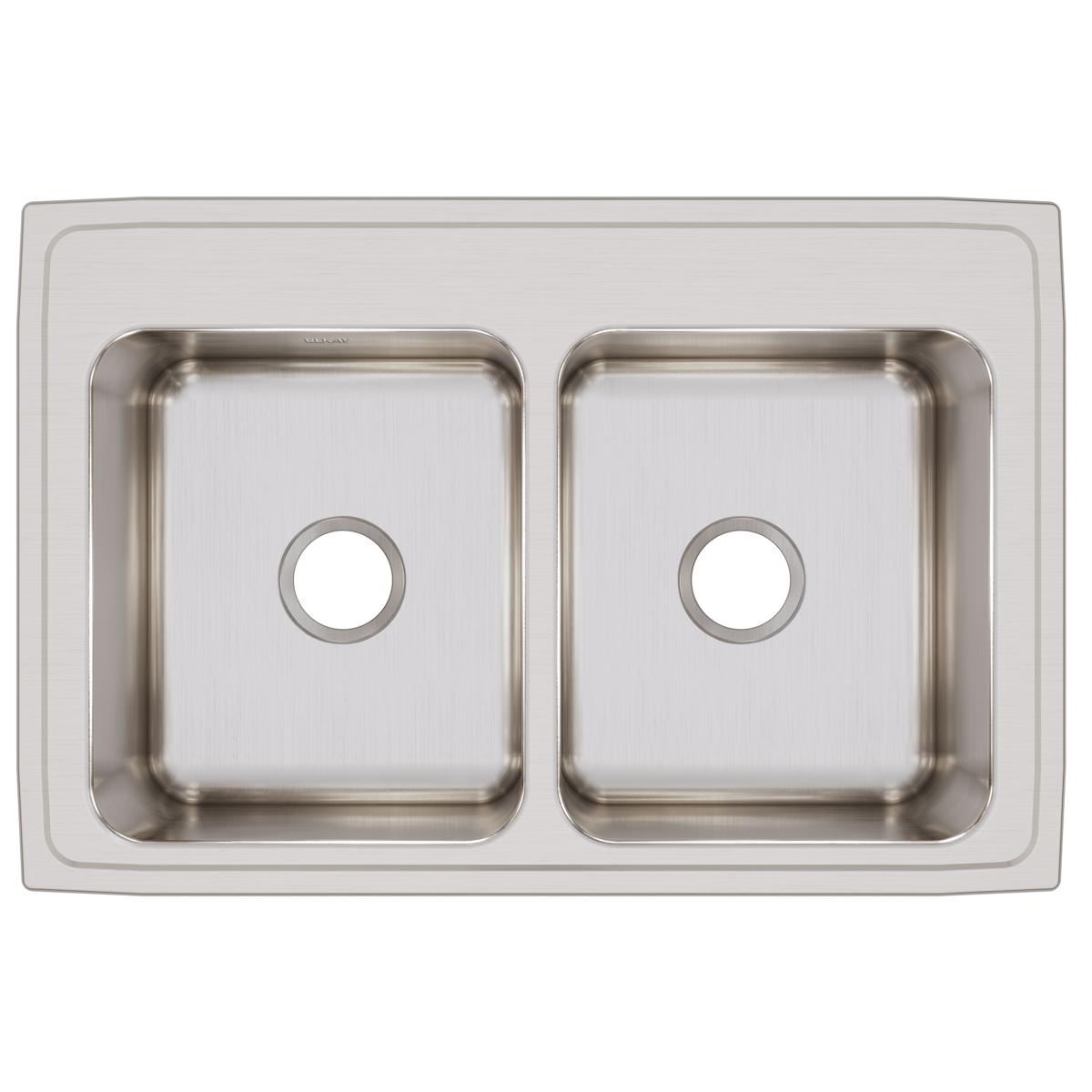 Elkay Lustertone Classic 33" Drop In/Topmount Stainless Steel Kitchen Sink, 50/50 Double Bowl, Lustrous Satin, No Faucet Hole, DLRQ3322120