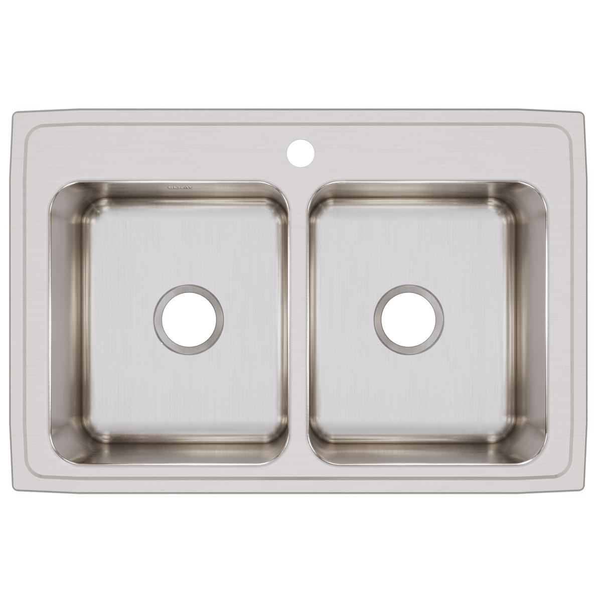 Elkay Lustertone Classic 33" Drop In/Topmount Stainless Steel Kitchen Sink, 50/50 Double Bowl, Lustrous Satin, 1 Faucet Hole, DLR3322121