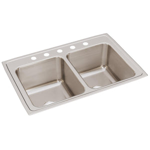 Alternate Image for Elkay Lustertone Classic 33" Drop In/Topmount Stainless Steel Kitchen Sink, 50/50 Double Bowl, Lustrous Satin, 5 Faucet Holes, DLR3322125