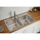 Elkay Lustertone Classic 37" Drop In/Topmount Stainless Steel Kitchen Sink, 50/50 Double Bowl, Lustrous Satin, 1 Faucet Hole, DLR3722101