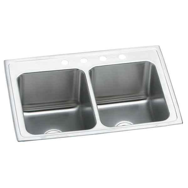 Elkay Lustertone Classic 25" Drop In/Topmount Stainless Steel Kitchen Sink, 50/50 Double Bowl, Lustrous Satin, MR2 Faucet Holes, DLR251910MR2