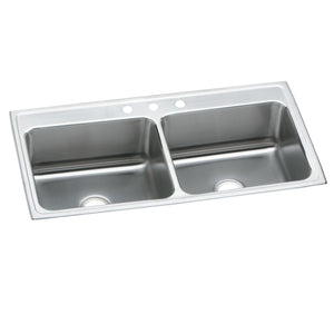 Alternate Image for Elkay Lustertone Classic 43" Drop In/Topmount Stainless Steel Kitchen Sink, 50/50 Double Bowl, Lustrous Satin, 5 Faucet Holes, DLR4322105