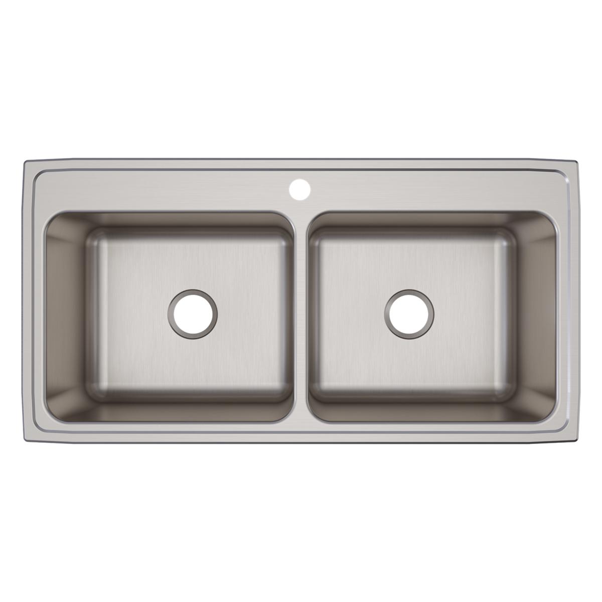 Elkay Lustertone Classic 43" Drop In/Topmount Stainless Steel Kitchen Sink, 50/50 Double Bowl, Lustrous Satin, 1 Faucet Hole, DLR4322121