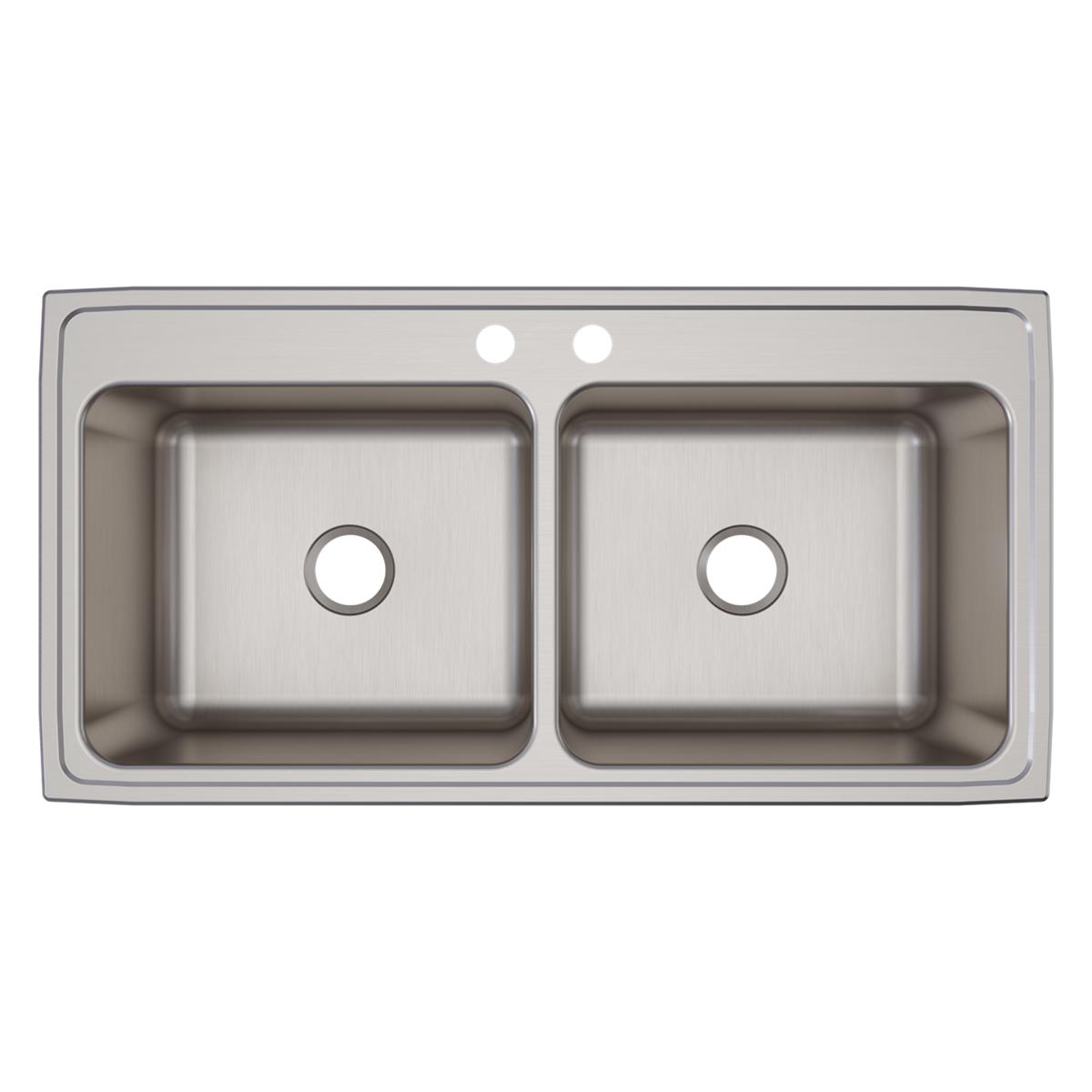 Elkay Lustertone Classic 43" Drop In/Topmount Stainless Steel Kitchen Sink, 50/50 Double Bowl, Lustrous Satin, 2 Faucet Holes, DLR4322122