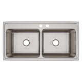 Elkay Lustertone Classic 43" Drop In/Topmount Stainless Steel Kitchen Sink, 50/50 Double Bowl, Lustrous Satin, MR2 Faucet Holes, DLR432212MR2