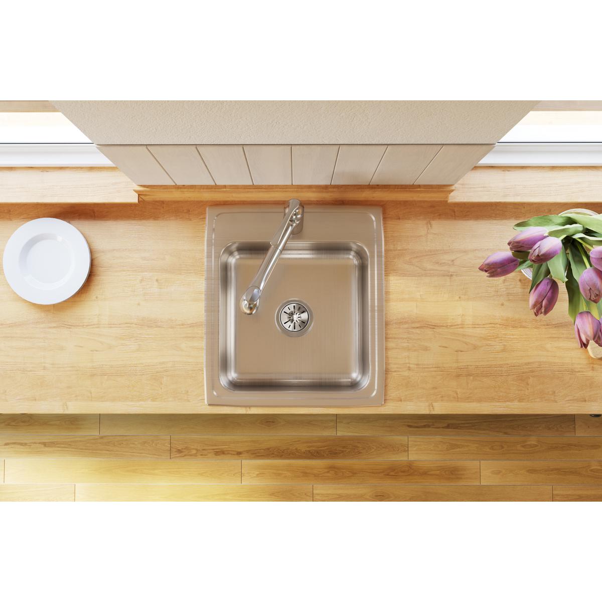 Elkay 20" Drop In/Topmount Stainless Steel Kitchen Sink, Lustrous Satin, 1 Faucet Hole, DLRQ2022101