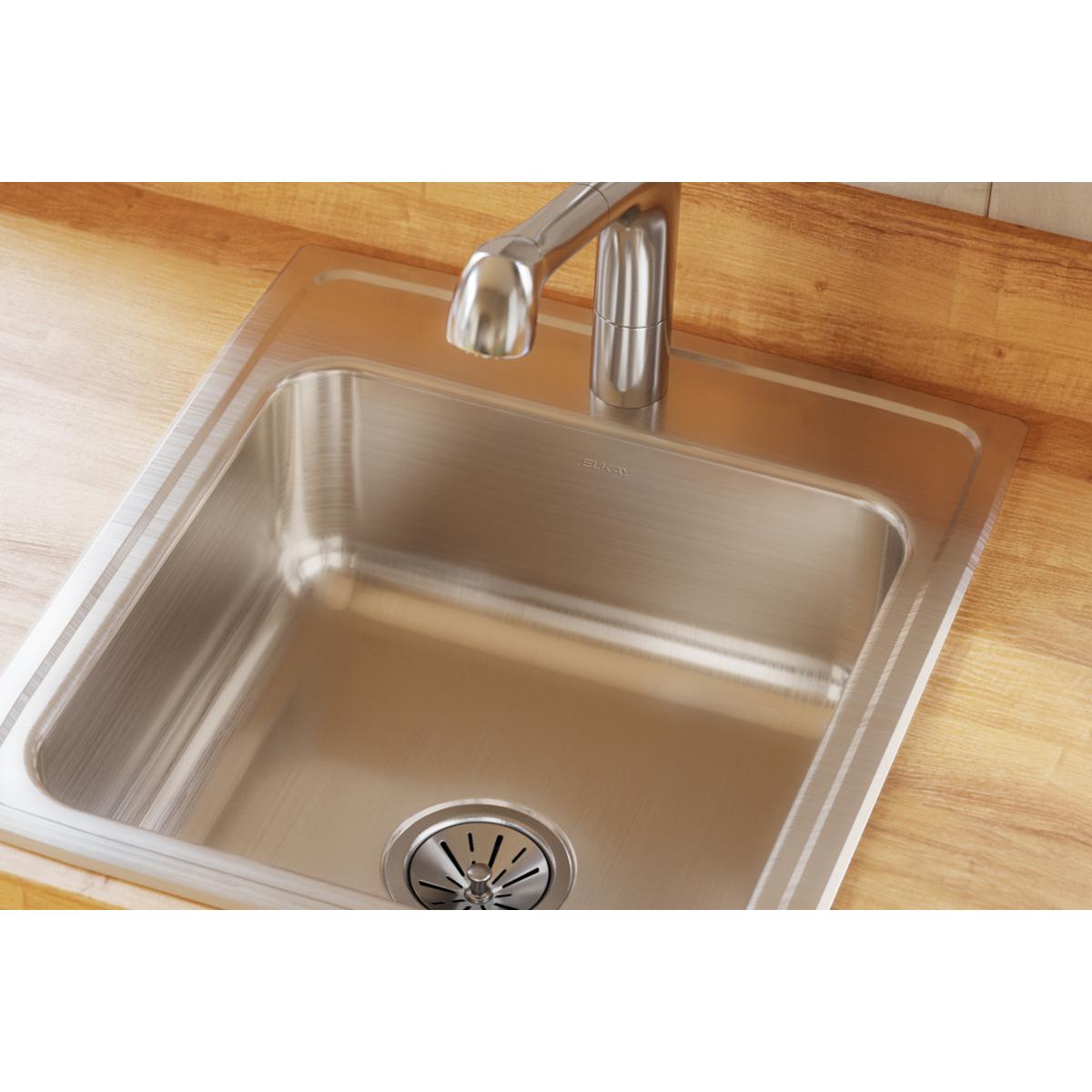 Elkay 20" Drop In/Topmount Stainless Steel Kitchen Sink, Lustrous Satin, 1 Faucet Hole, DLRQ2022101