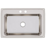 Elkay Lustertone Classic 33" Drop In/Topmount Stainless Steel Kitchen Sink, Lustrous Satin, 2 Faucet Holes, DLRS3322102