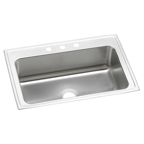 Elkay Lustertone Classic 33" Drop In/Topmount Stainless Steel Kitchen Sink, 3 Faucet Holes, DLRSQ3322103