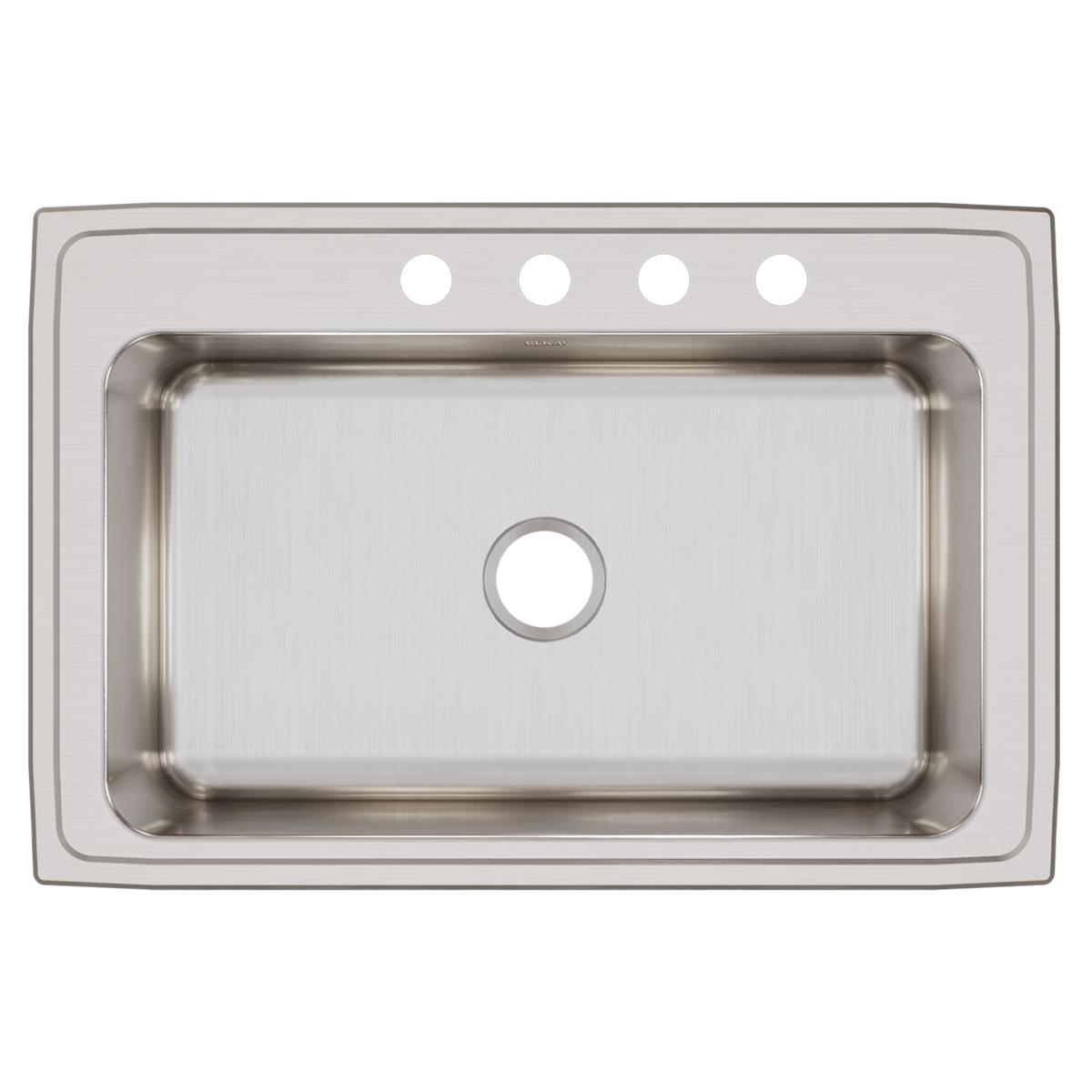 Elkay Lustertone Classic 33" Drop In/Topmount Stainless Steel Kitchen Sink, 4 Faucet Holes, DLRSQ3322104