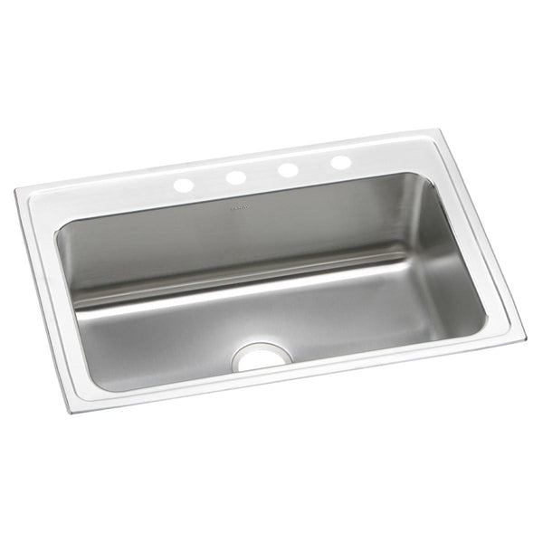 Elkay Lustertone Classic 33" Drop In/Topmount Stainless Steel Kitchen Sink, 4 Faucet Holes, DLRSQ3322104
