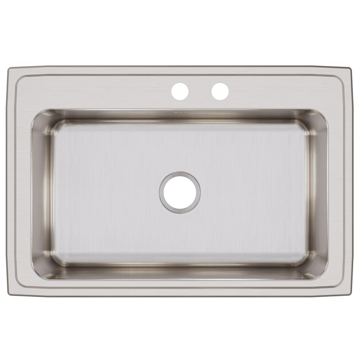 Elkay Lustertone Classic 33" Drop In/Topmount Stainless Steel Kitchen Sink, MR2 Faucet Holes, DLRSQ332210MR2