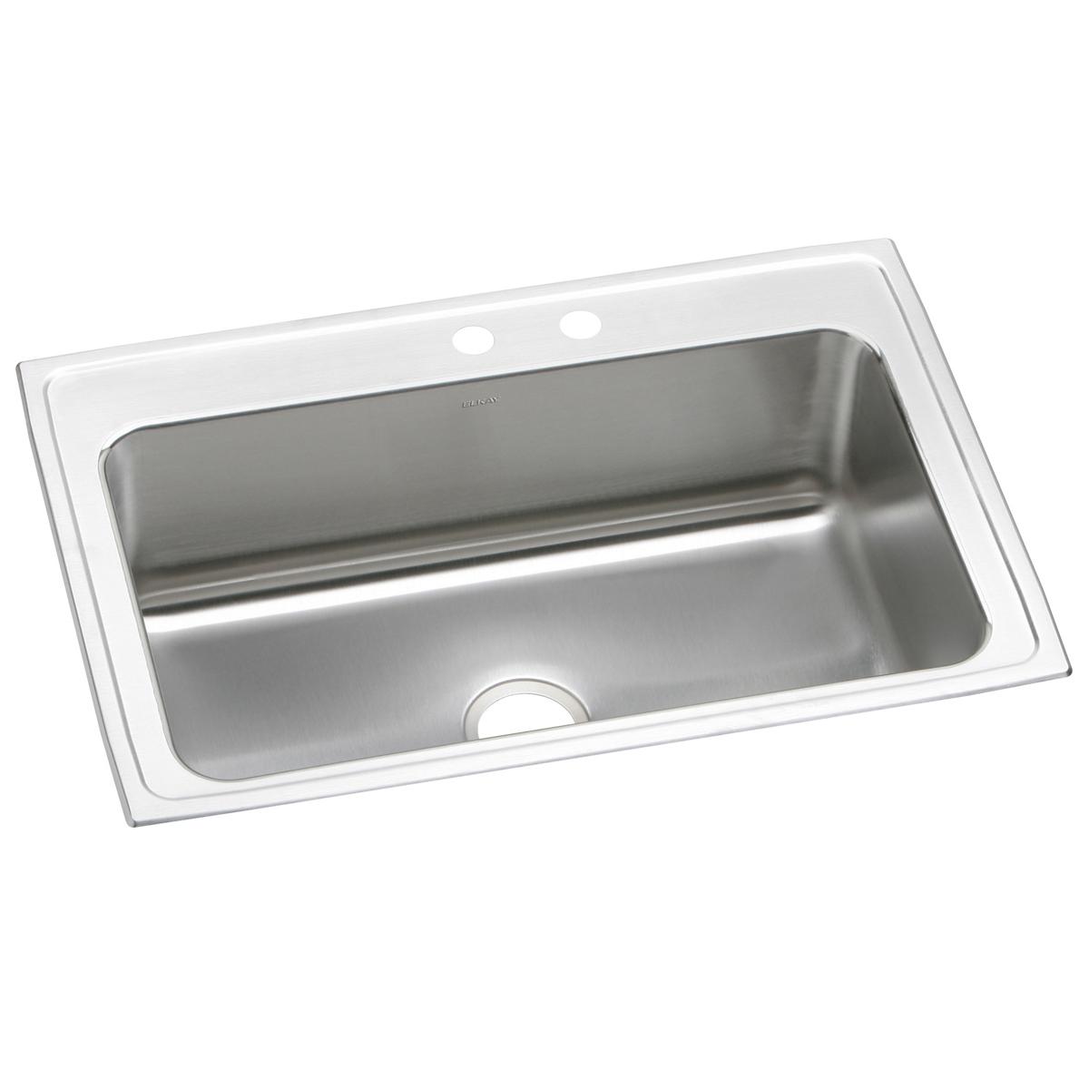 Elkay Lustertone Classic 33" Drop In/Topmount Stainless Steel Kitchen Sink, Lustrous Satin, MR2 Faucet Holes, DLRS332210MR2