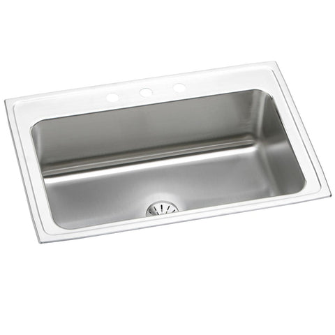 Elkay Lustertone Classic 33" Drop In/Topmount Stainless Steel Kitchen Sink, Lustrous Satin, 1 Faucet Hole, DLRS332210PD1