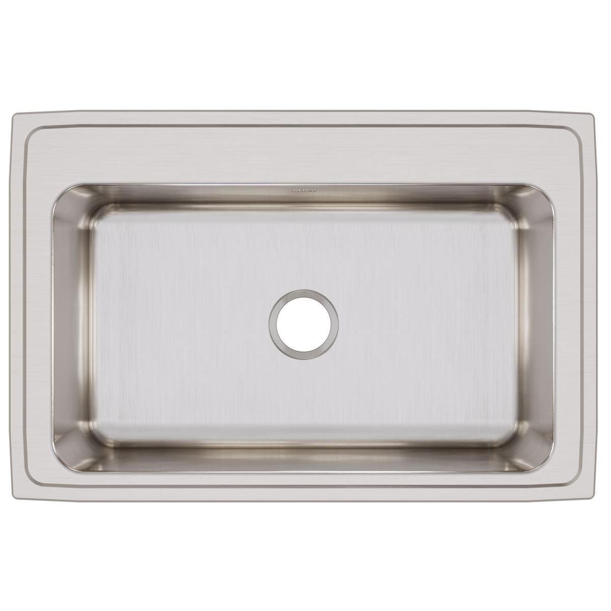 Elkay Lustertone Classic 33" Drop In/Topmount Stainless Steel Kitchen Sink, Lustrous Satin, No Faucet Hole, DLRS3322120