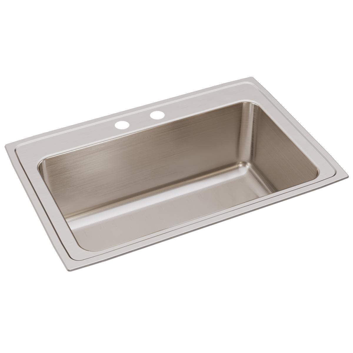 Elkay Lustertone Classic 33" Drop In/Topmount Stainless Steel Kitchen Sink, Lustrous Satin, 2 Faucet Holes, DLRS3322122