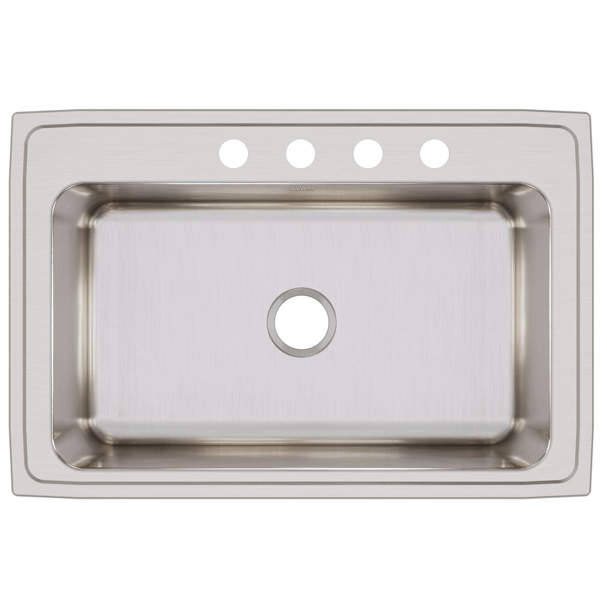 Elkay Lustertone Classic 33" Drop In/Topmount Stainless Steel Kitchen Sink, Lustrous Satin, 4 Faucet Holes, DLRS3322124