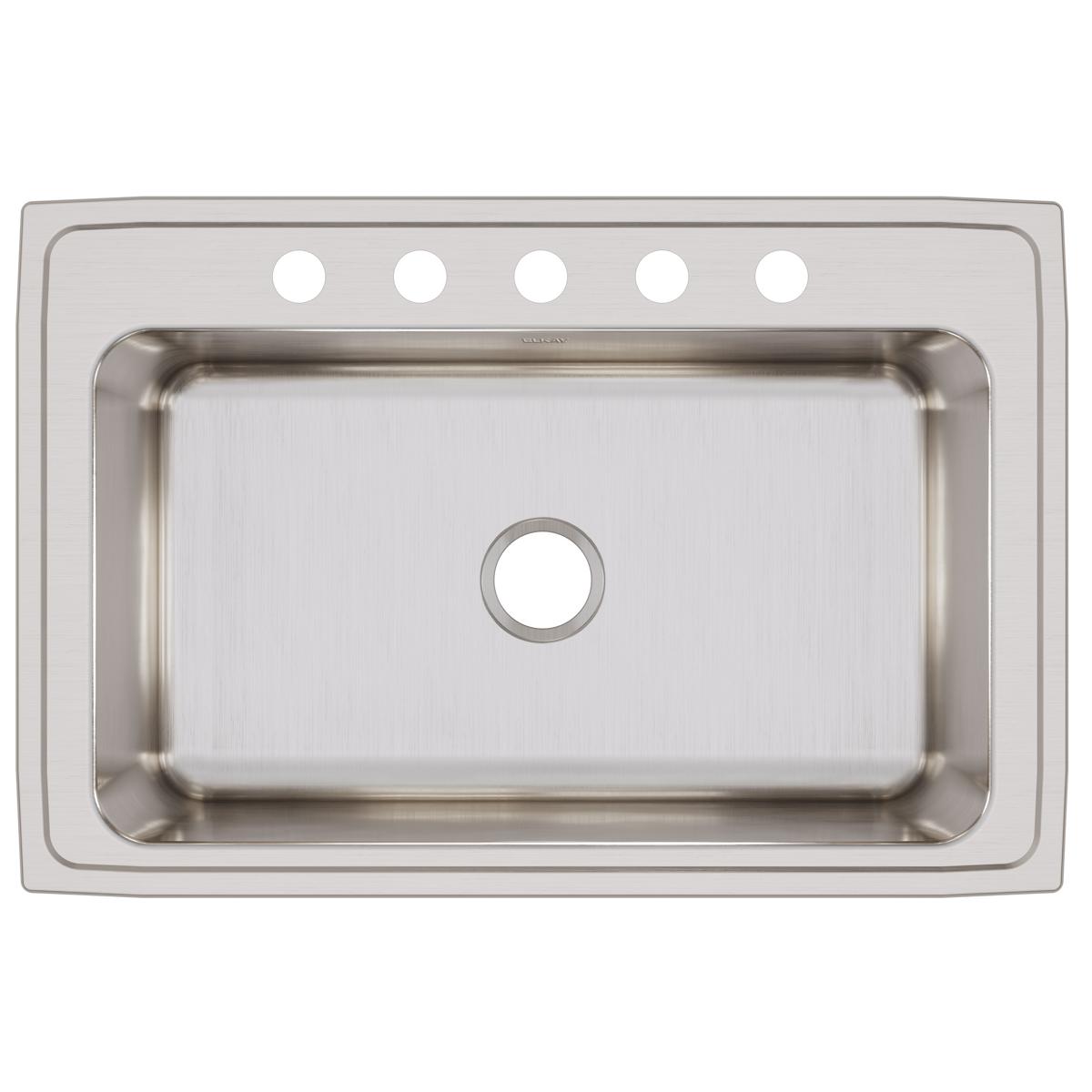 Elkay Lustertone Classic 33" Drop In/Topmount Stainless Steel Kitchen Sink, Lustrous Satin, 5 Faucet Holes, DLRS3322125