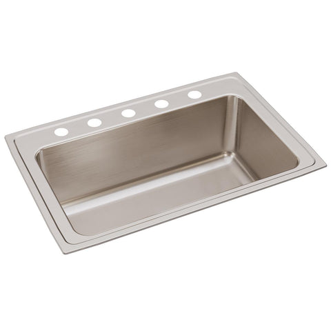 Elkay Lustertone Classic 33" Drop In/Topmount Stainless Steel Kitchen Sink, Lustrous Satin, 5 Faucet Holes, DLRS3322125