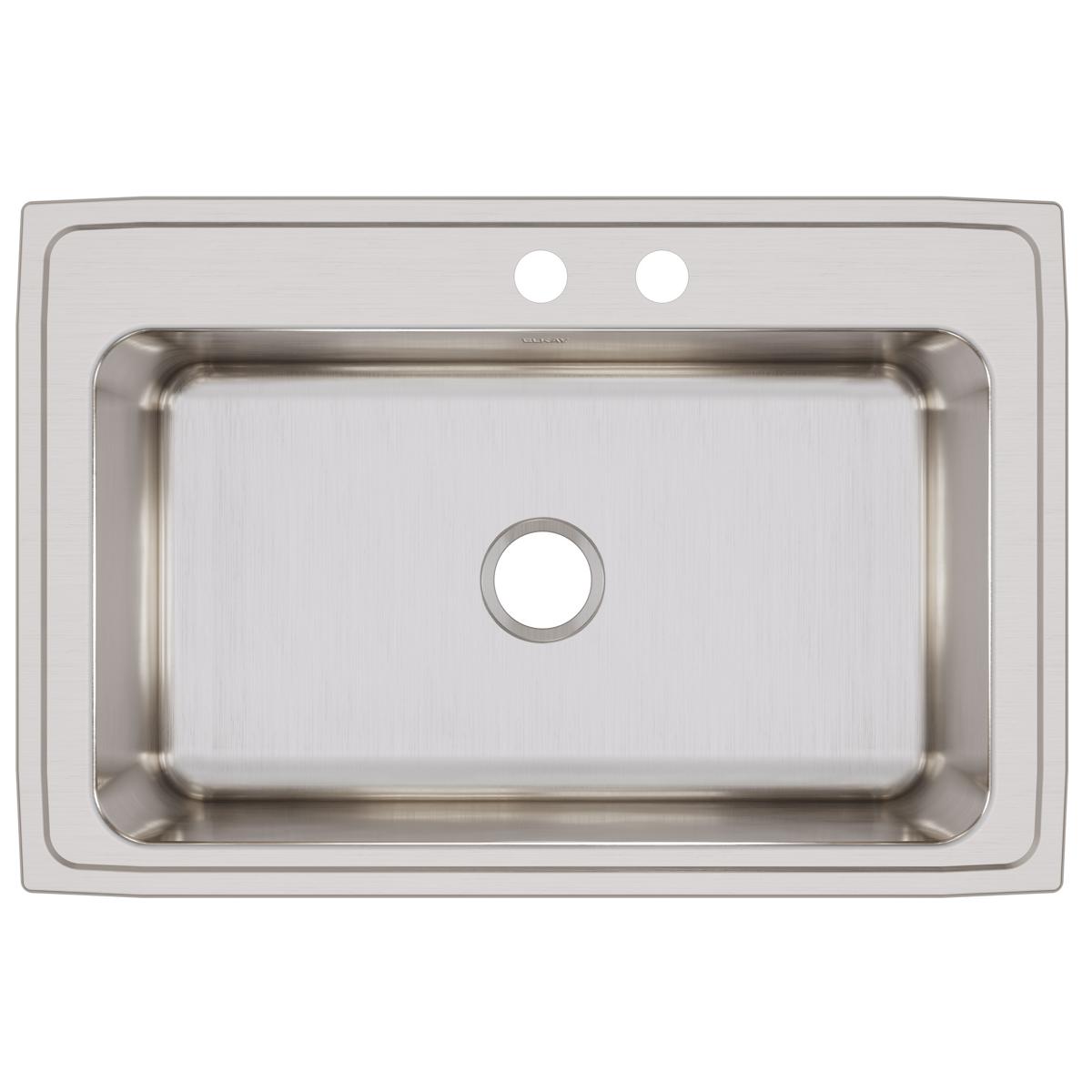 Elkay Lustertone Classic 33" Drop In/Topmount Stainless Steel Kitchen Sink, Lustrous Satin, MR2 Faucet Holes, DLRS332212MR2