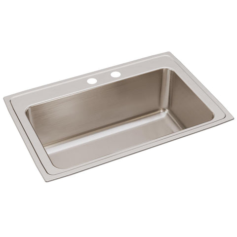 Elkay Lustertone Classic 33" Drop In/Topmount Stainless Steel Kitchen Sink, Lustrous Satin, MR2 Faucet Holes, DLRS332212MR2