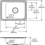 Elkay Lustertone Classic 22" Drop In/Topmount Stainless Steel ADA Classroom Sink, Lustrous Satin, 1 Faucet Hole, DRKADQ2217551