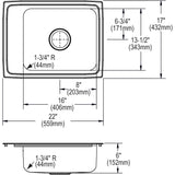 Elkay Lustertone Classic 22" Drop In/Topmount Stainless Steel ADA Classroom Sink, Lustrous Satin, 1 Faucet Hole, DRKADQ2217601