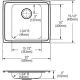 Elkay Lustertone Classic 22" Drop In/Topmount Stainless Steel ADA Classroom Sink, Lustrous Satin, 2 Faucet Holes, DRKAD2220402