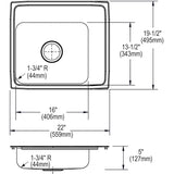 Elkay Lustertone Classic 22" Drop In/Topmount Stainless Steel ADA Classroom Sink, Lustrous Satin, 2 Faucet Holes, DRKAD222050R2