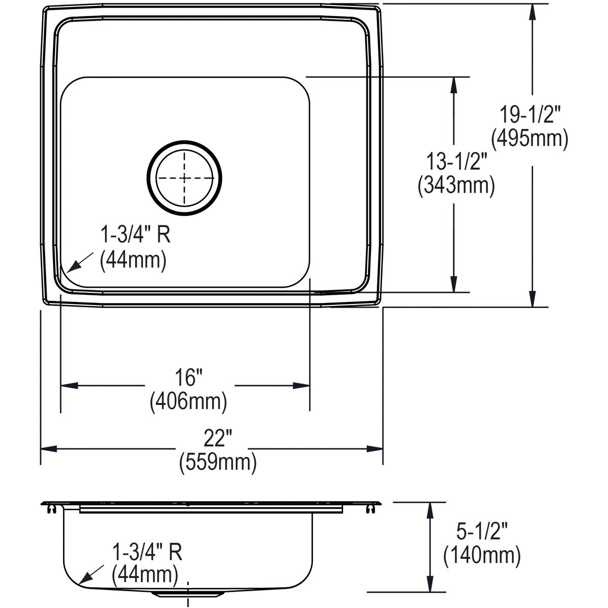 Elkay Lustertone Classic 22" Drop In/Topmount Stainless Steel ADA Classroom Sink, Lustrous Satin, 2 Faucet Holes, DRKADQ222055R2