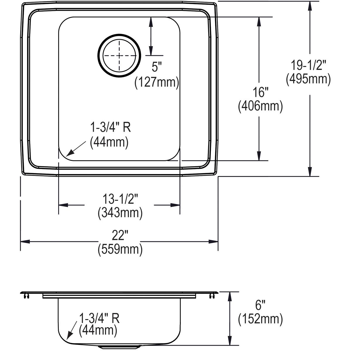 Elkay Lustertone Classic 22" Drop In/Topmount Stainless Steel ADA Classroom Sink, Lustrous Satin, 2 Faucet Holes, DRKAD2220602