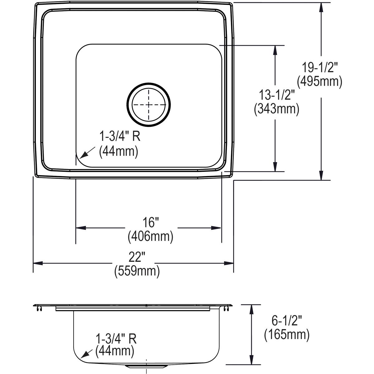 Elkay Lustertone Classic 22" Drop In/Topmount Stainless Steel ADA Classroom Sink, Lustrous Satin, 3 Faucet Holes, DRKAD222065L3